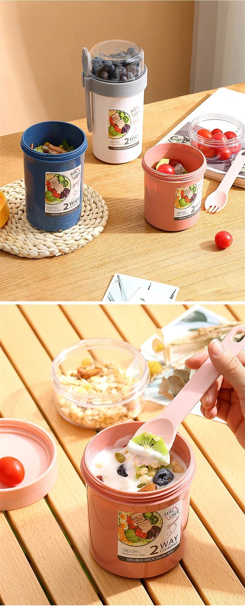 Bento Lunch Box Salad Oatmeal Breakfast Double Cup