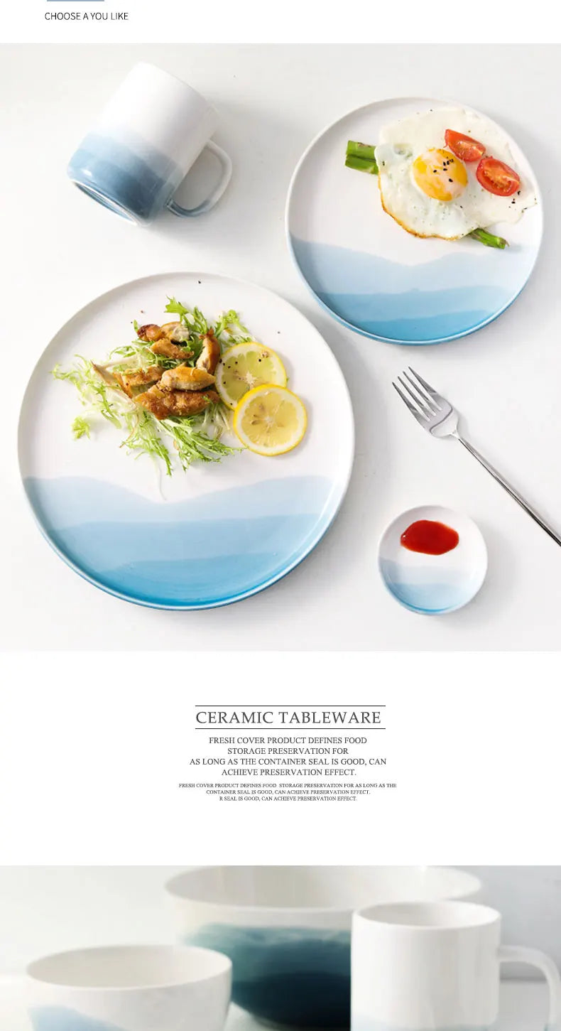 Mountain Scenery Ceramic Dinner Plate Big Round Dessert