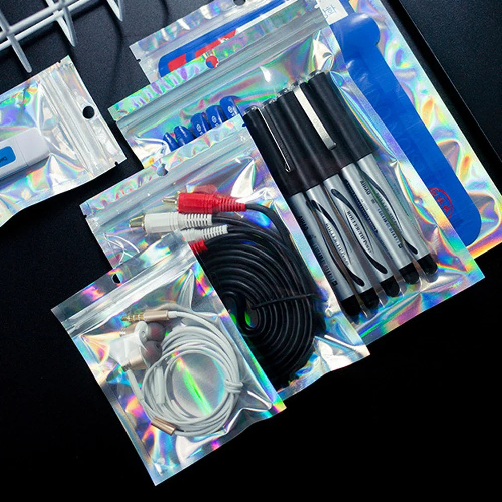 1-400pcs Plastic Laser Sealing Bags Color Holographic Candy