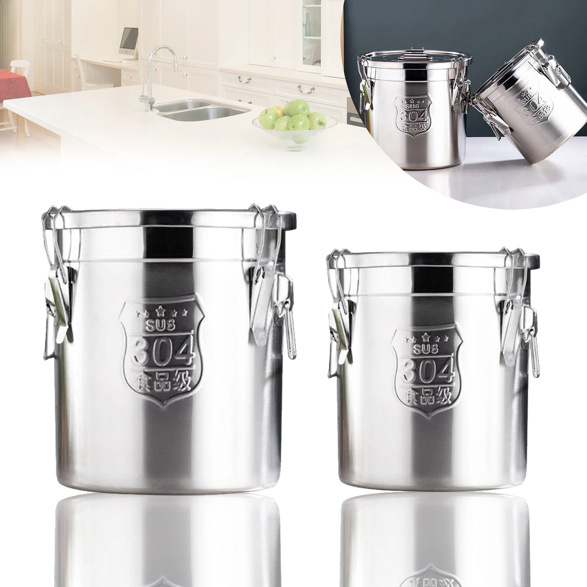 6l/12l Stainless Steel Cereal Container Rice Oil Storage