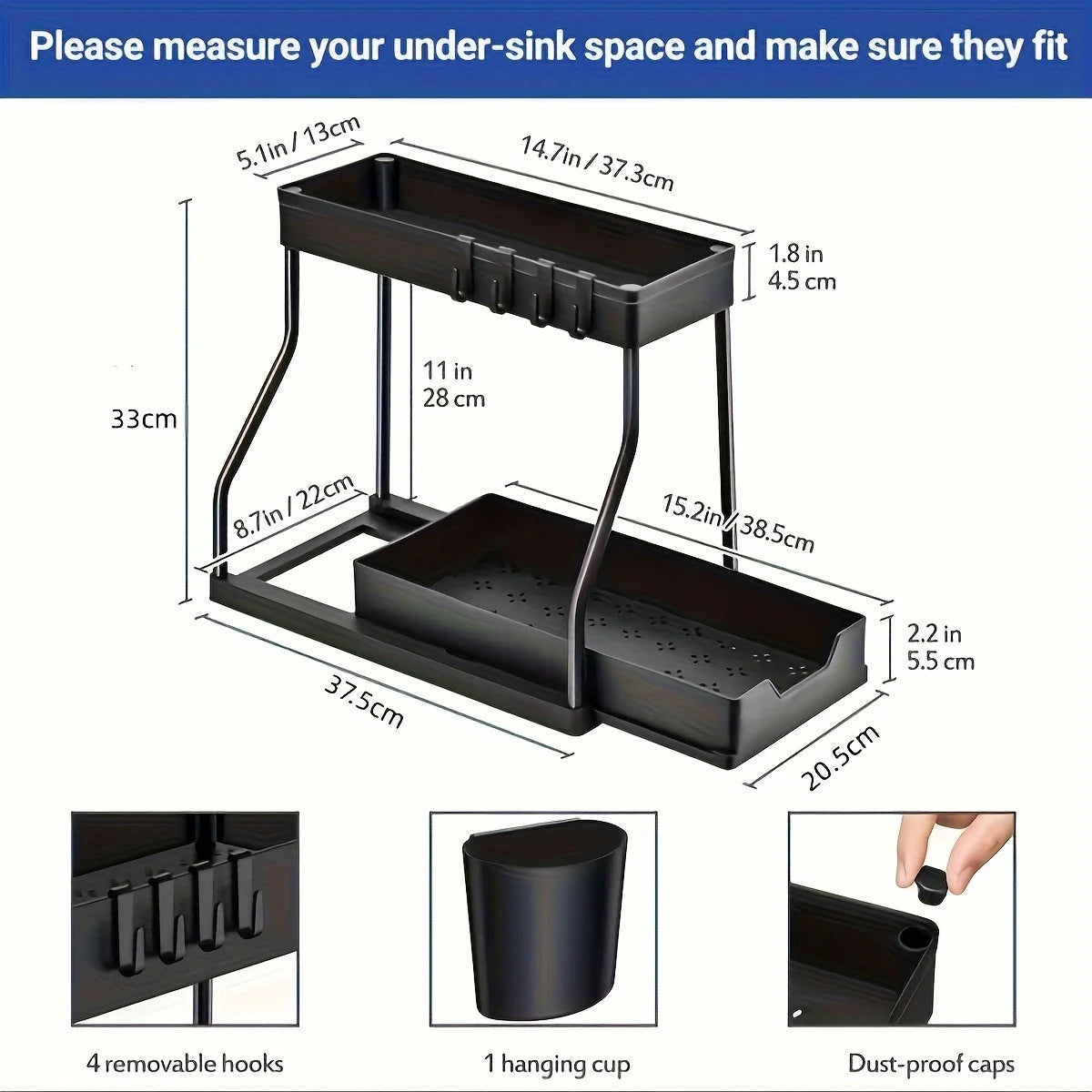 Space Saving Tier Under Sink Organizer Pull Out