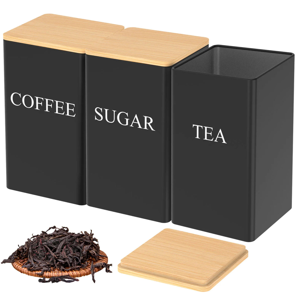 3pcs Coffee Bean Tea Sugar Jars Vacuum Sealed