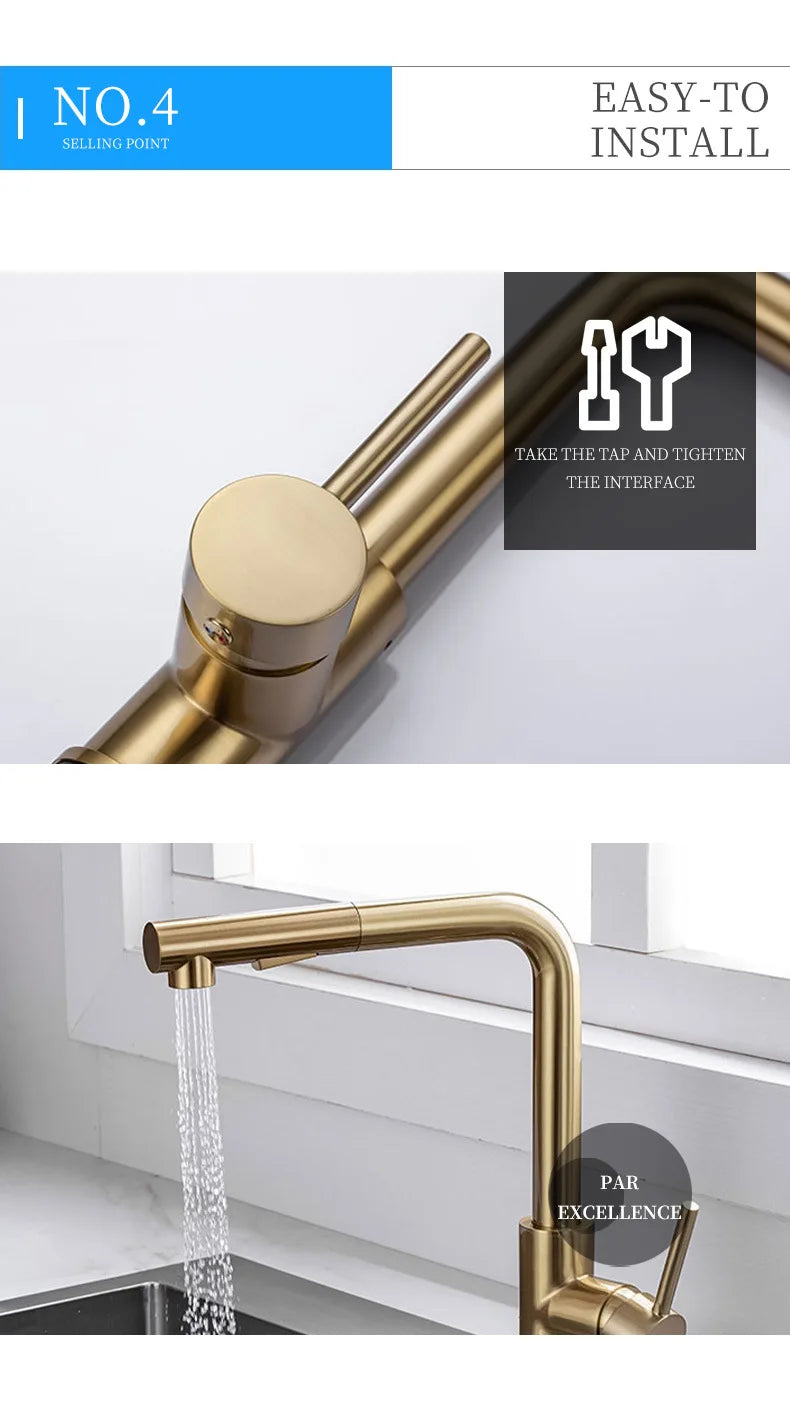 Brushed Gold Touch On Sink Faucets Pull Out