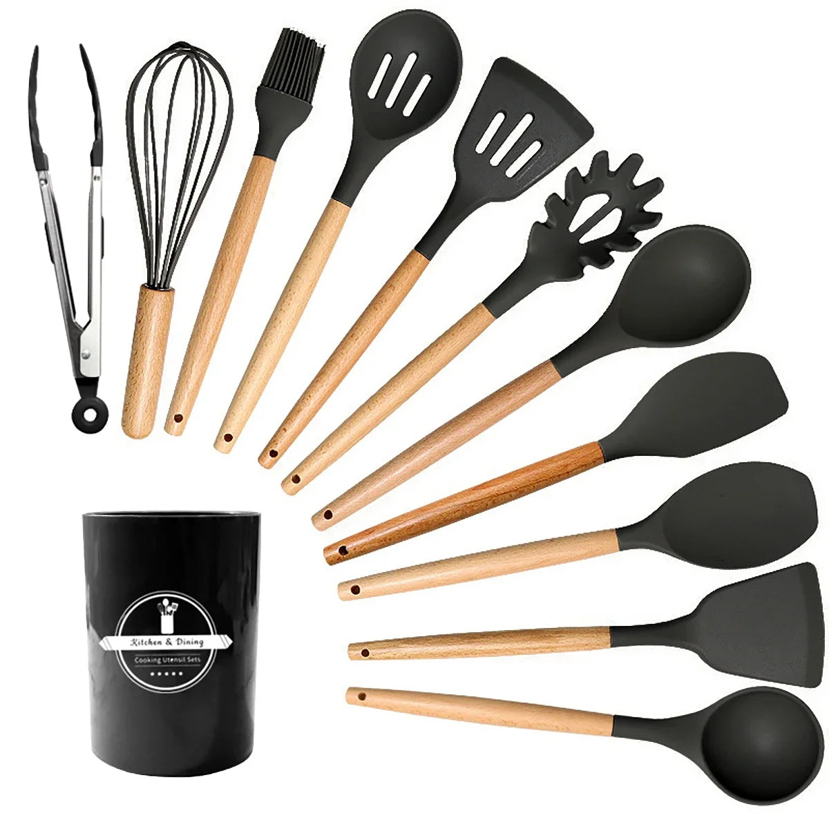 12pcs Silicone Cooking Utensils Non-Stick Cookware Black Cuisine