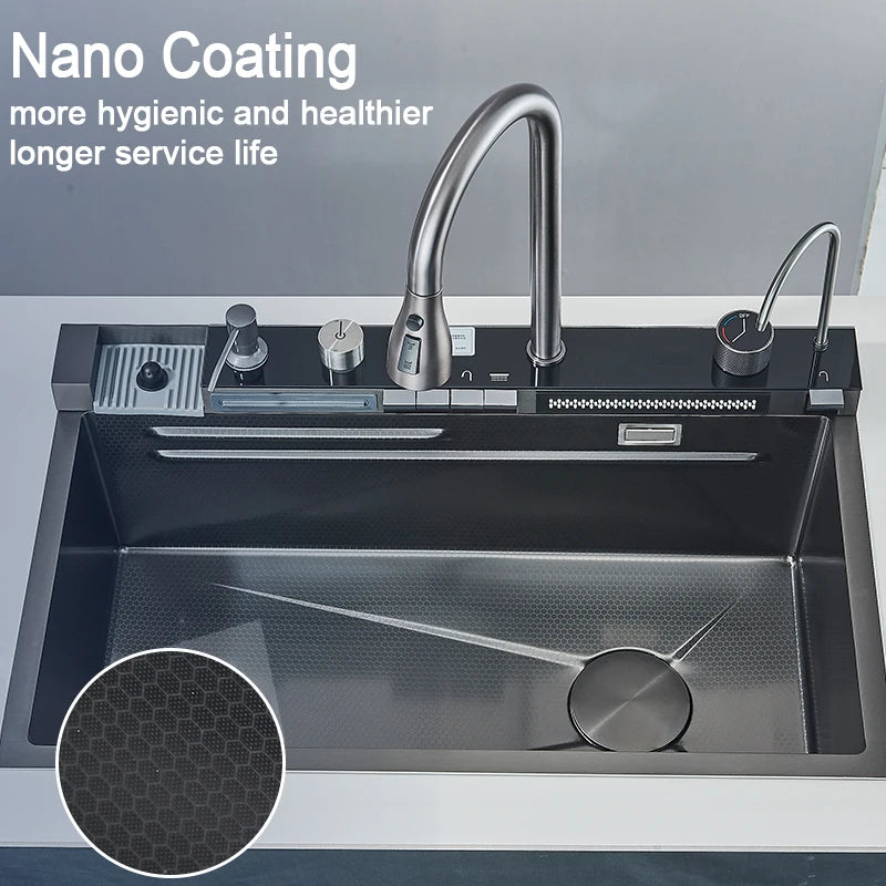 Stainless Steel Sink Faucet Digital Display Large Bowl
