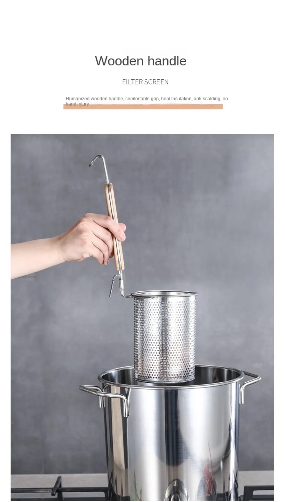 Durable Thickened Stainless Steel Funnel Wooden Handle Pasta