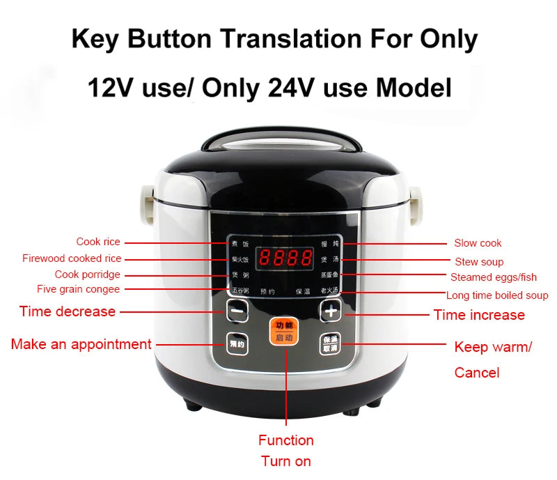 12v/24v Electric Pressure Cooking Pot Car Truck Smart