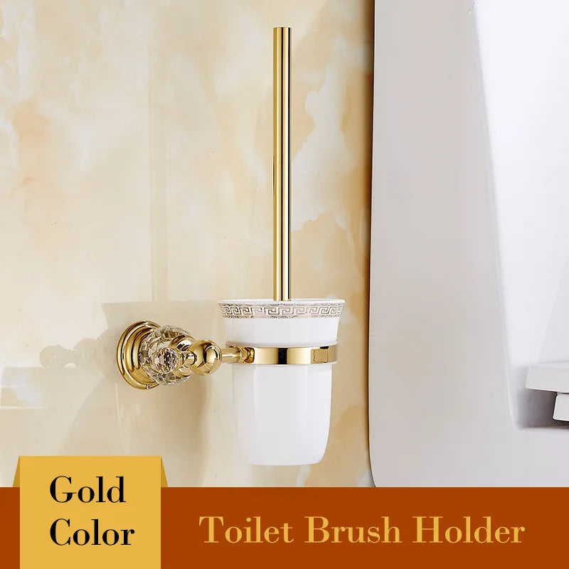 Shower Shelf Toilet Paper Holder Golden Crystal Wall