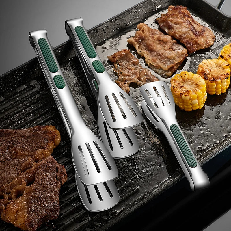 Non-Slip Stainless Steel Food Tongs Meat Salad Bread