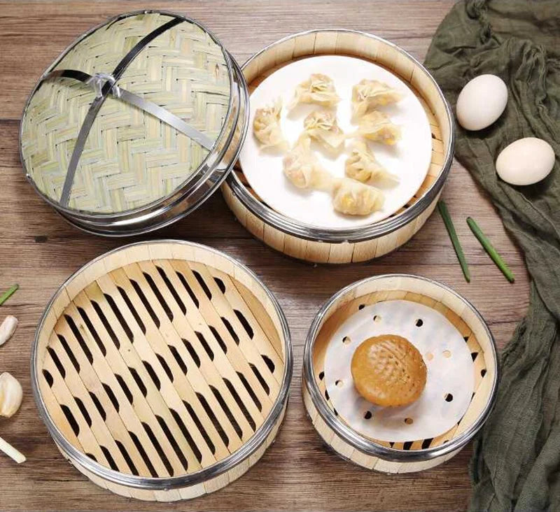 Reusable Round Bamboo Steamer Cover Dumplings Steaming Grid