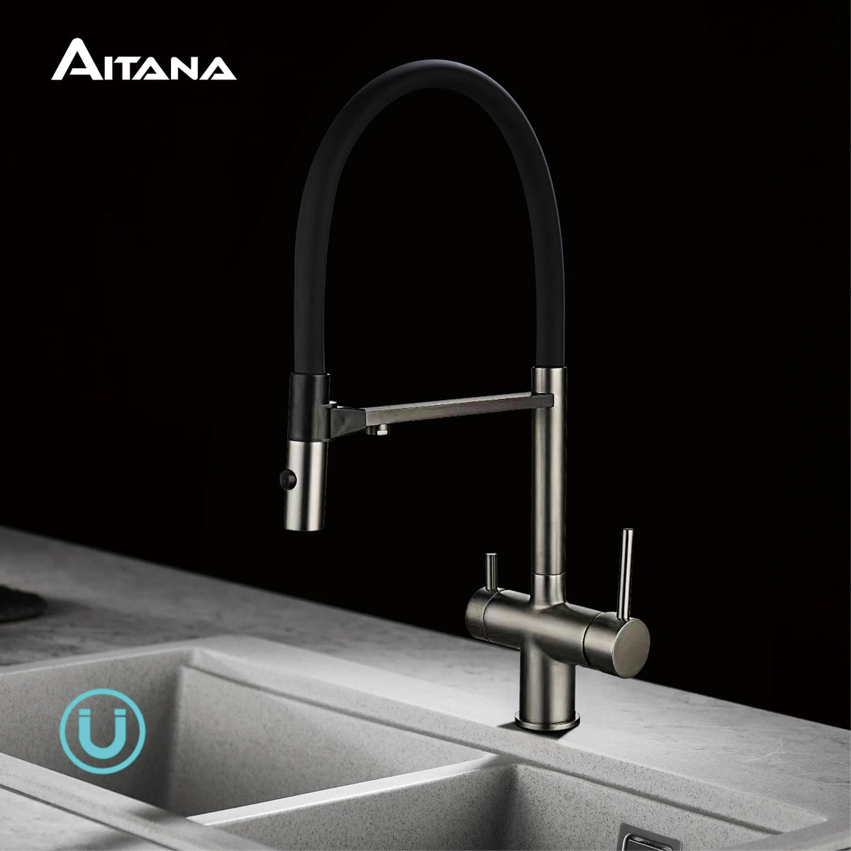 Modern Brushed Gold Brass Faucet Water Filtration Design