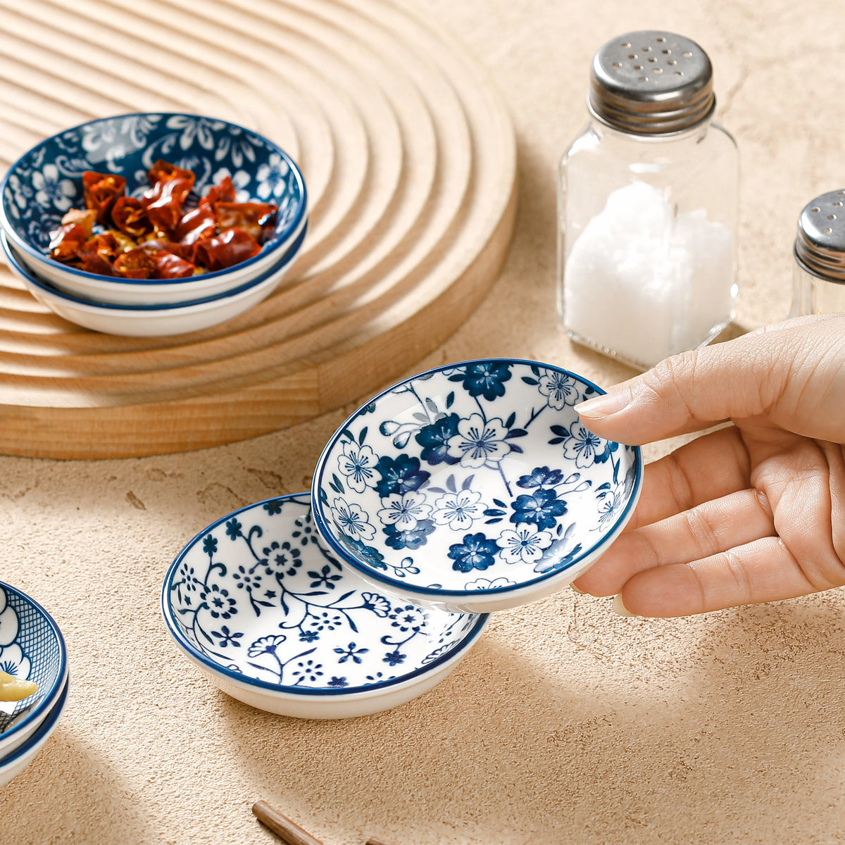 6pcs Mini Ceramic Sauce Dish Plate Retro Chinese