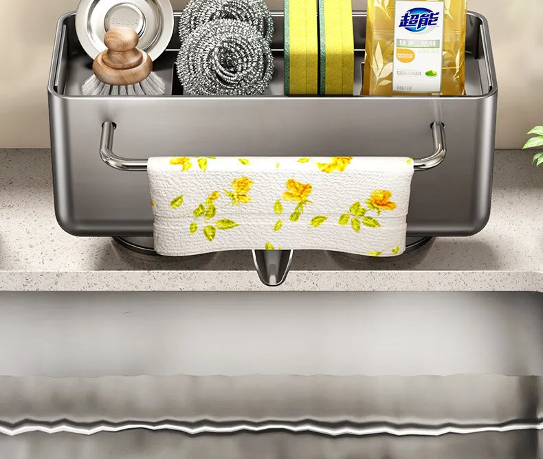 No Drill Suction Cup Sink Caddy Towel Bar