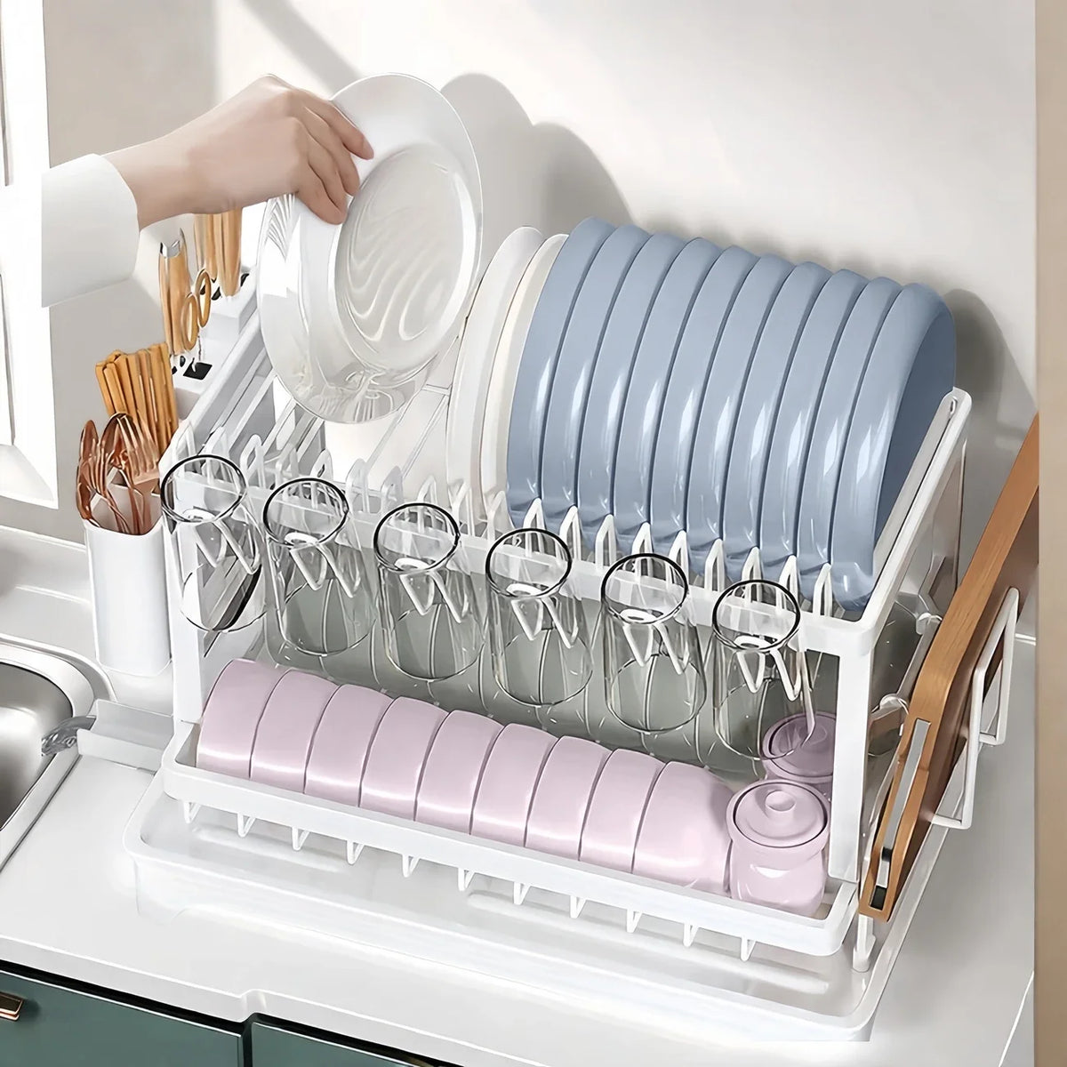 Countertop Dish Drying Rack Space Saving Organizer Utensil