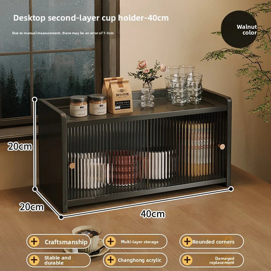 Desktop 2-Tier Countertop Storage Organizer Box Dustproof Fluted