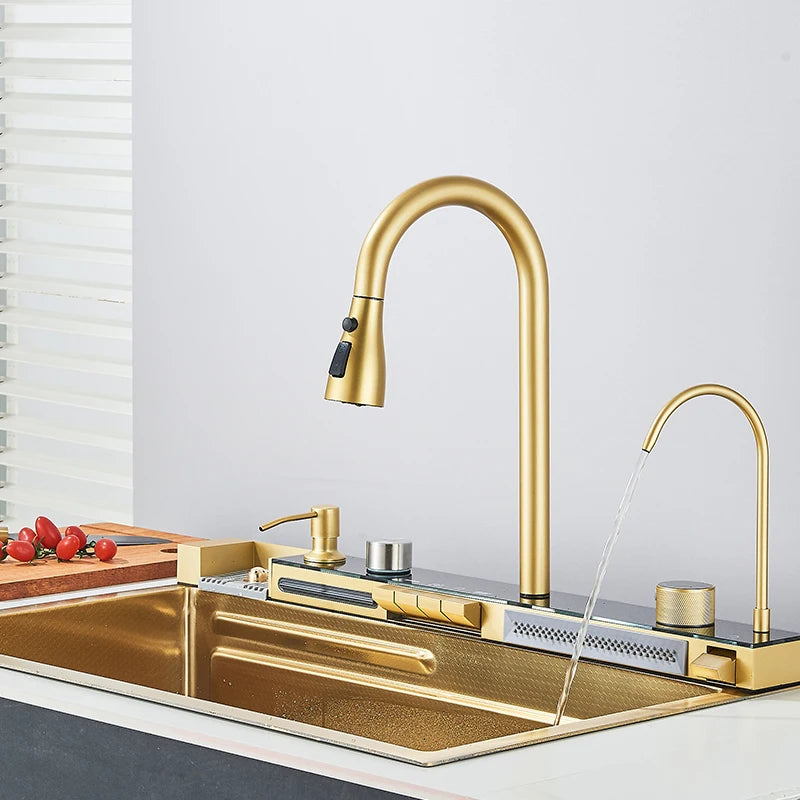 Brushed Golden Smart Digital Display Integrated Sink