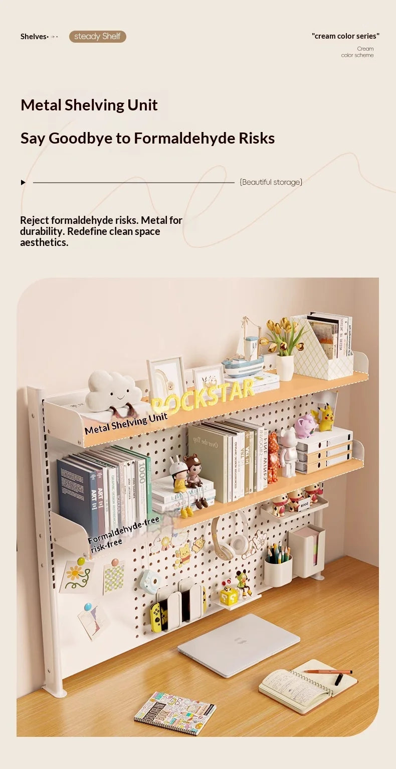 Adjustable Desktop Storage Rack Pegboard Desk Bookshelf Organizer