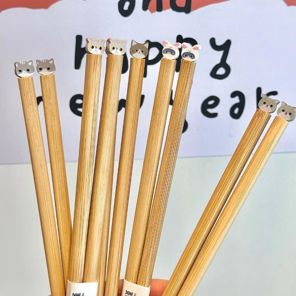Cute Dog Cat Long Chopstick Animal Wooden Noodle