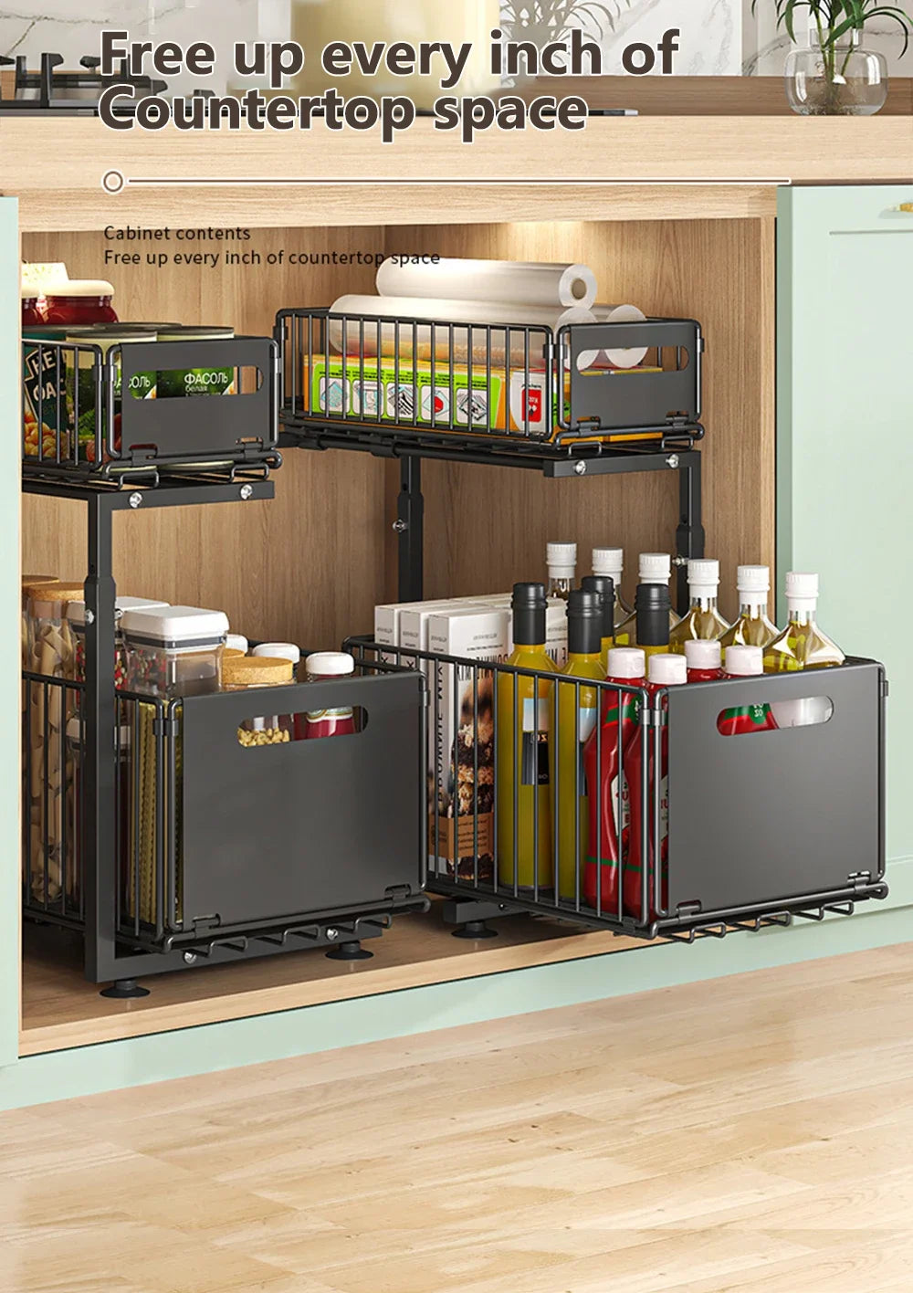Tier Adjustable Pull Out Under Sink Organizer Slide