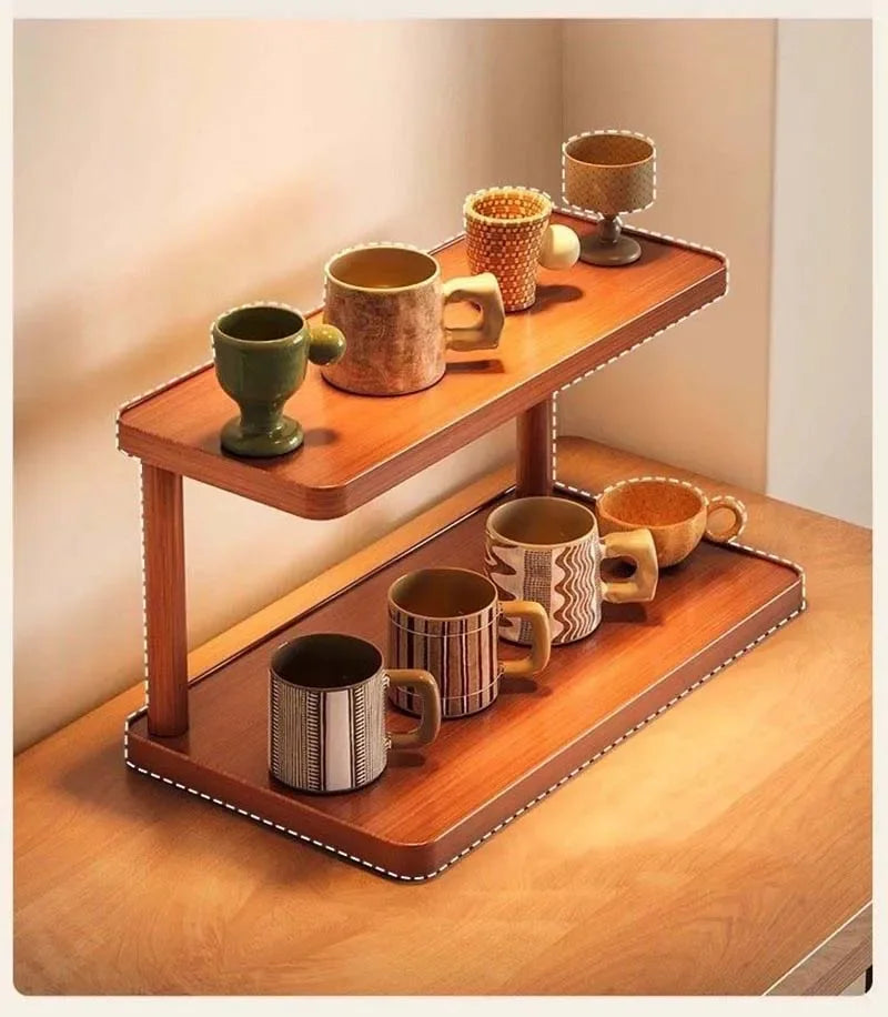 2-Tier Wooden Countertop Storage Shelf Multilayer Desktop