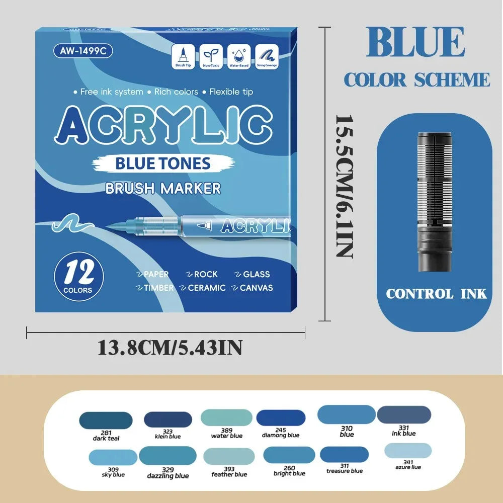 12/168/288 Colors Acrylic Paint Pen Marker Brush Tip