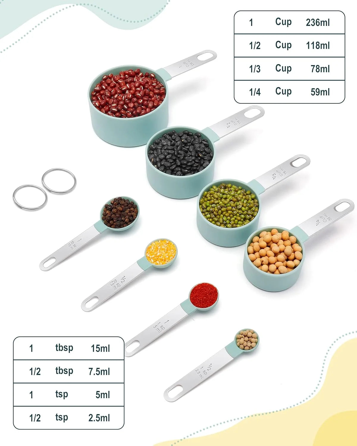 8pcs Measuring Cups & Spoons Stackable Nesting Measure