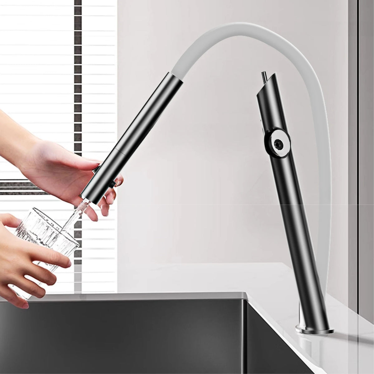 Aitana Luxury Brass Black Faucet Pull-Out Design Dual
