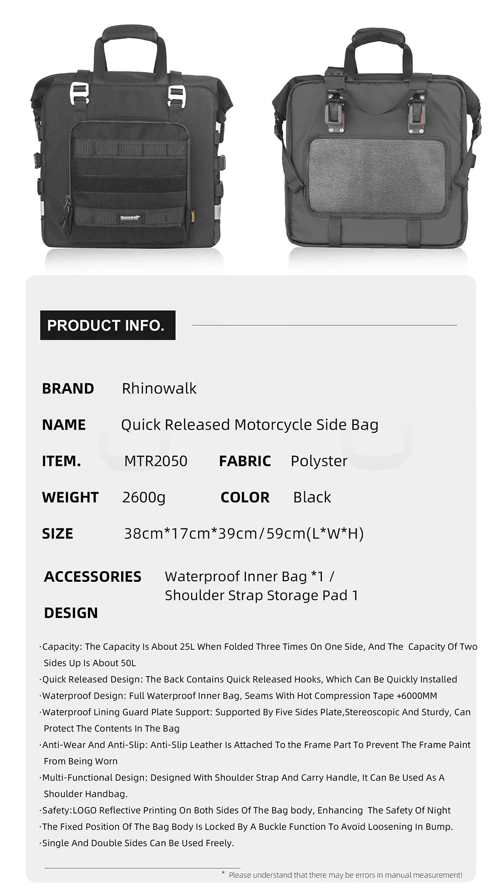 Rhinowalk 2pcs Motorcycle Saddle Bag Motor Bag 3d