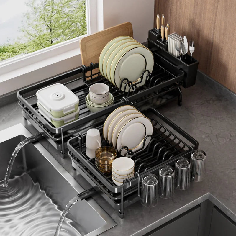 Retractable Dish Drainer Storage Organization Sink Dish Rack