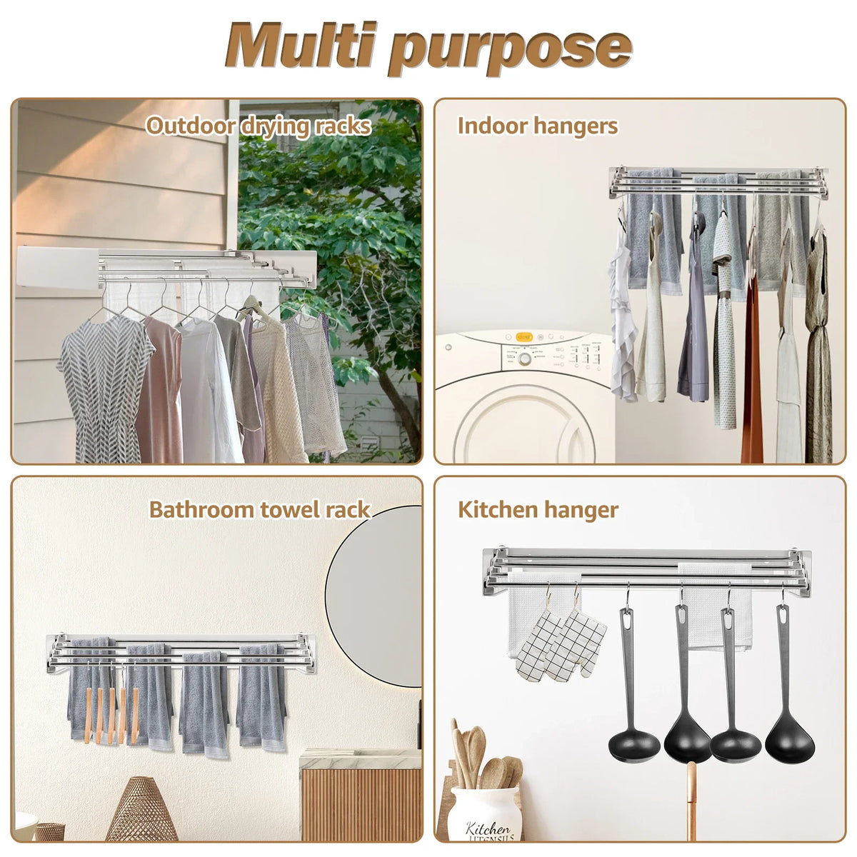 Folding Clothes Hanger Stainless Steel Laundry Drying Rack