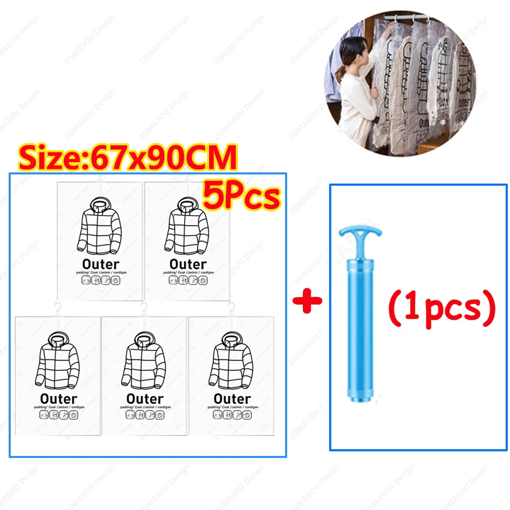 1-10pcs Hanging Vacuum Storage Bag Reusable Space Saver