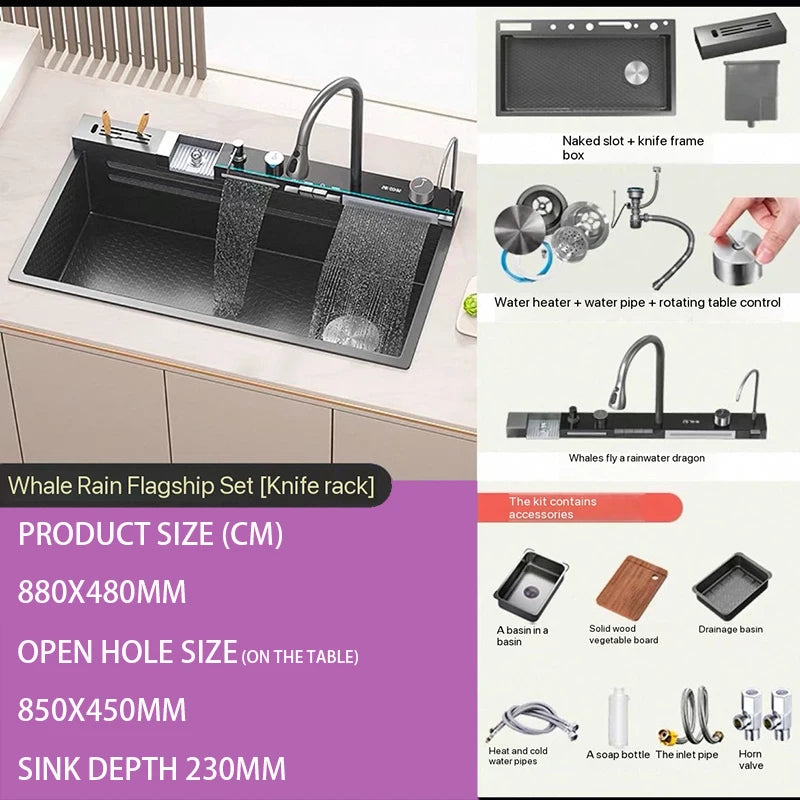Smart Piano Key Waterfall Large Sink 304 Stainless