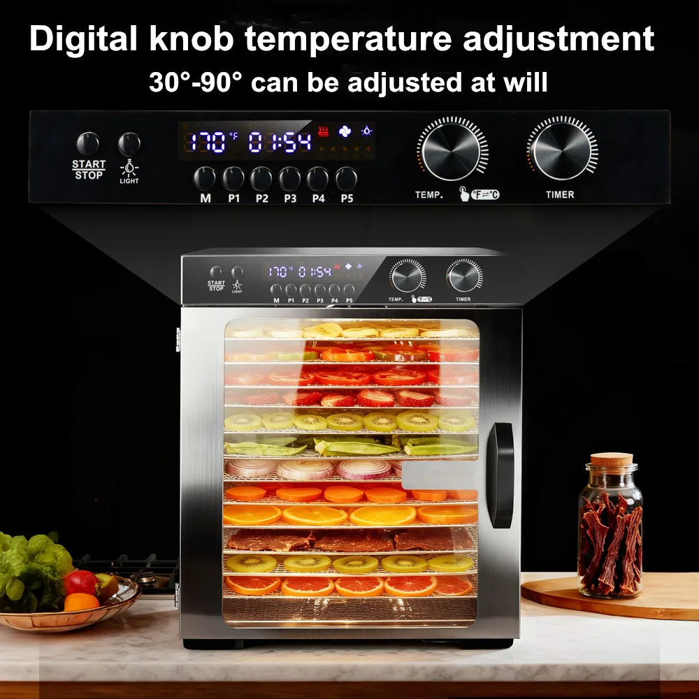 12-Tier Compact Food Dehydrator Multi-Purpose Dryer Jerky Fruits