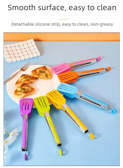 Cooking Non-Stick Tongs Stainless Steel Handle Utensil Pizza