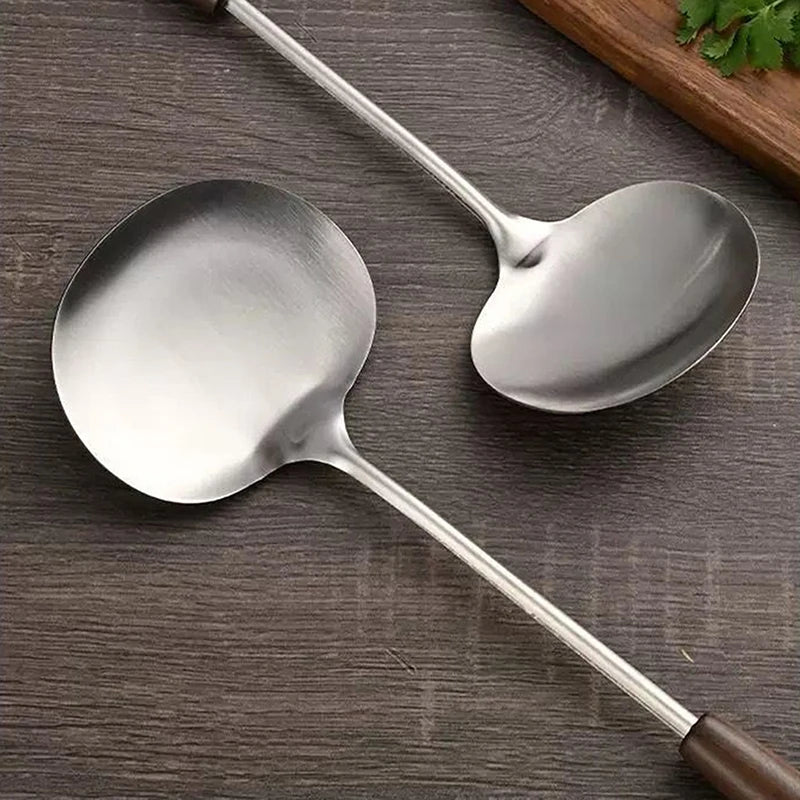 Stainless Steel Wok Spatula Chef-Specific Cooking Spoon Wooden