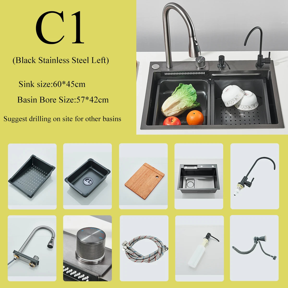 Stainless Steel Waterfall Sink Digital Display Large Sink