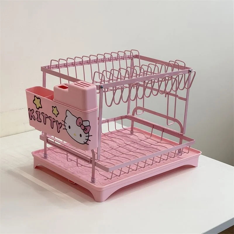 Cute Hello Kitty 2-Tier Dish Drying Rack Drain