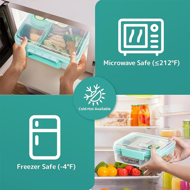 Compartment Leakproof Bento Lunch Box Detachable Trays Bpa