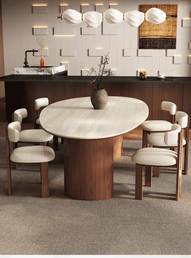 Any Size Custom Beige Travertine Teardrop Dining Table