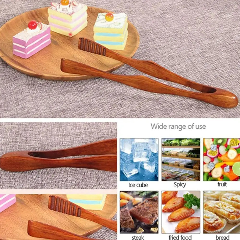Utensil Wooden Tongs Anti-Slip Handle Salad Bacon Steak