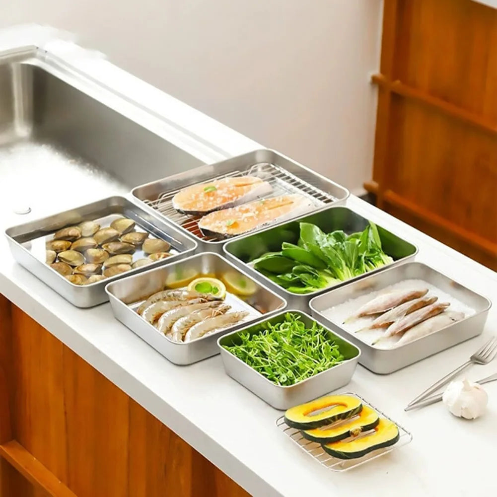 Stainless Steel Square Plate Thickened Lunch Bento Box
