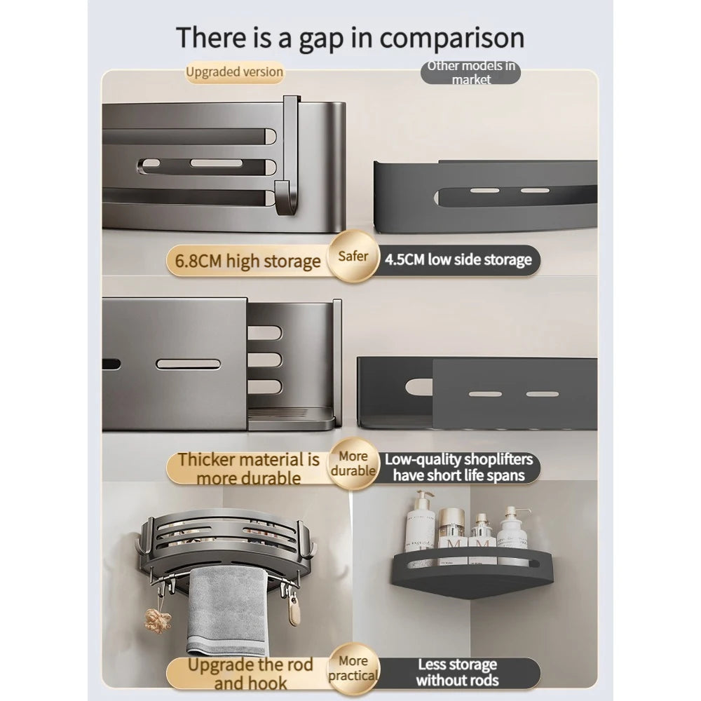 No Drill Sticker Walls Installation Aluminum Bathroom Shelf