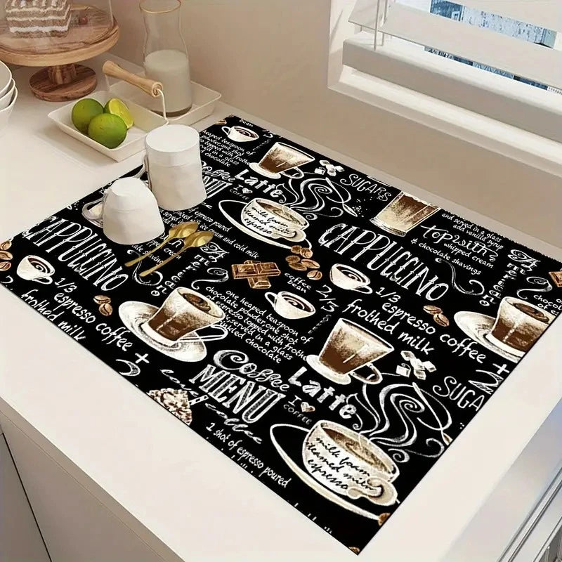 Creative Coffee Print Drying Mat Soft Rubber Non-Slip