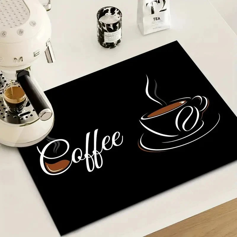 Creative Coffee Print Drying Mat Soft Rubber Non-Slip