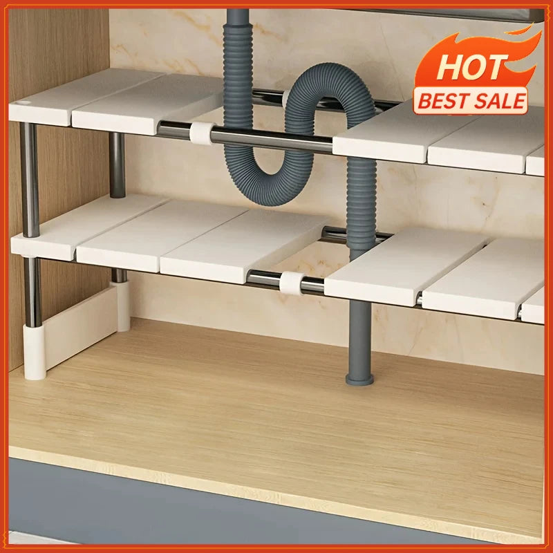 Adjustable Under Sink Storage Rack Expandable & Bathroom