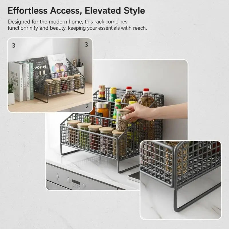 Sturdy Countertop Organizer Metal Basket Organizer Shelf Storage