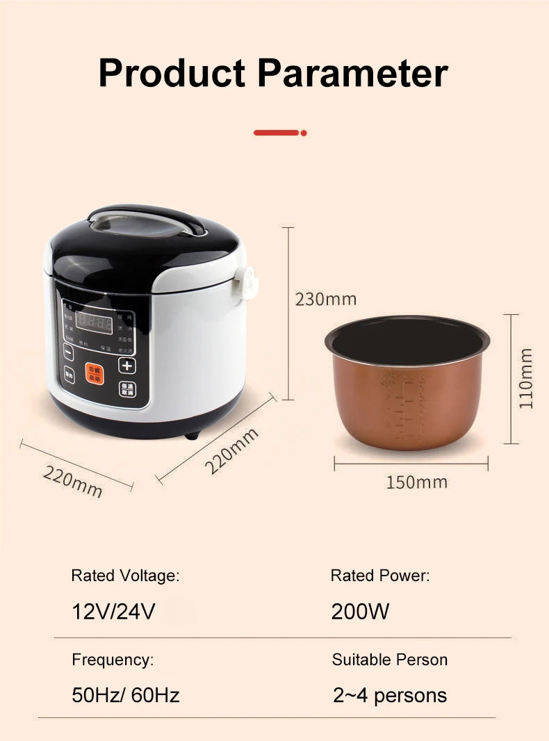 12v/24v Electric Pressure Cooking Pot Car Truck Smart