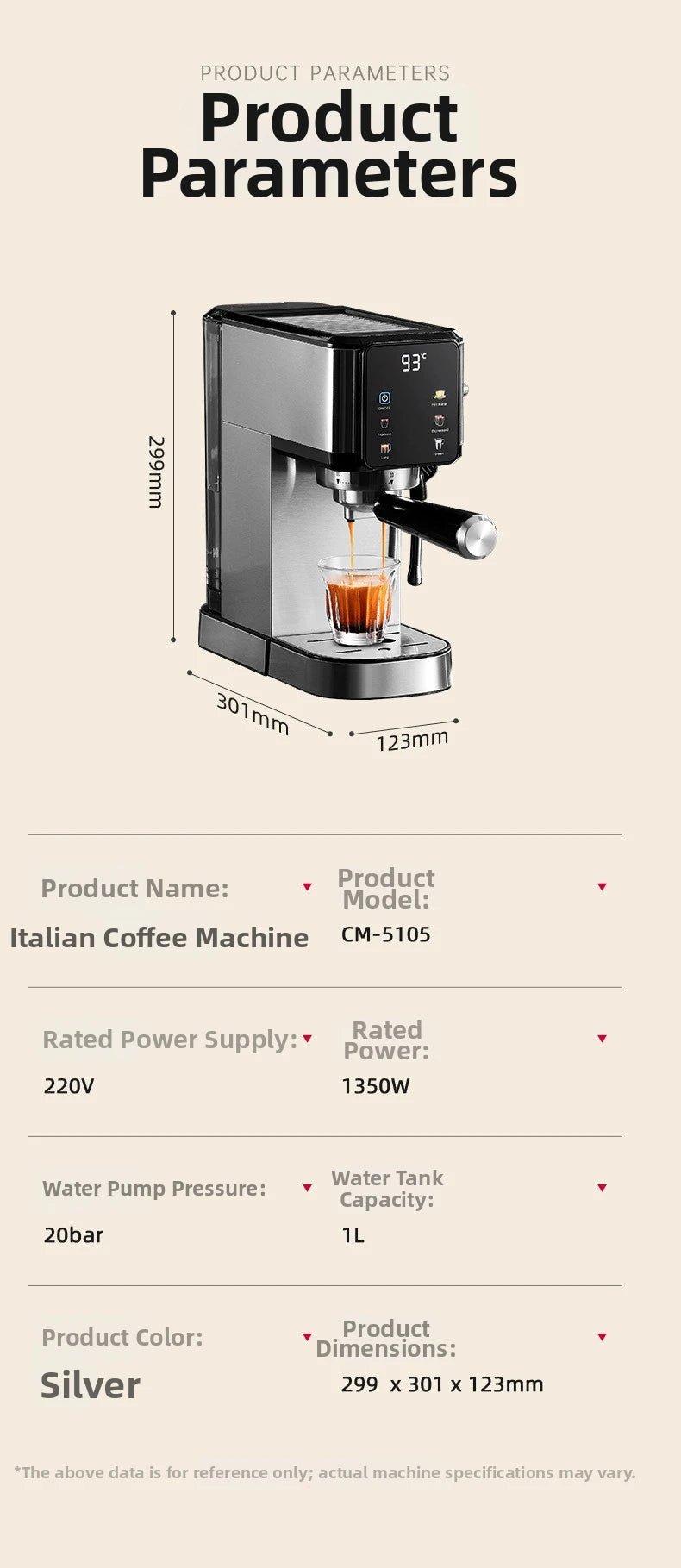 20bar Touch Screen Espresso Machine Stainless Steel Coffee