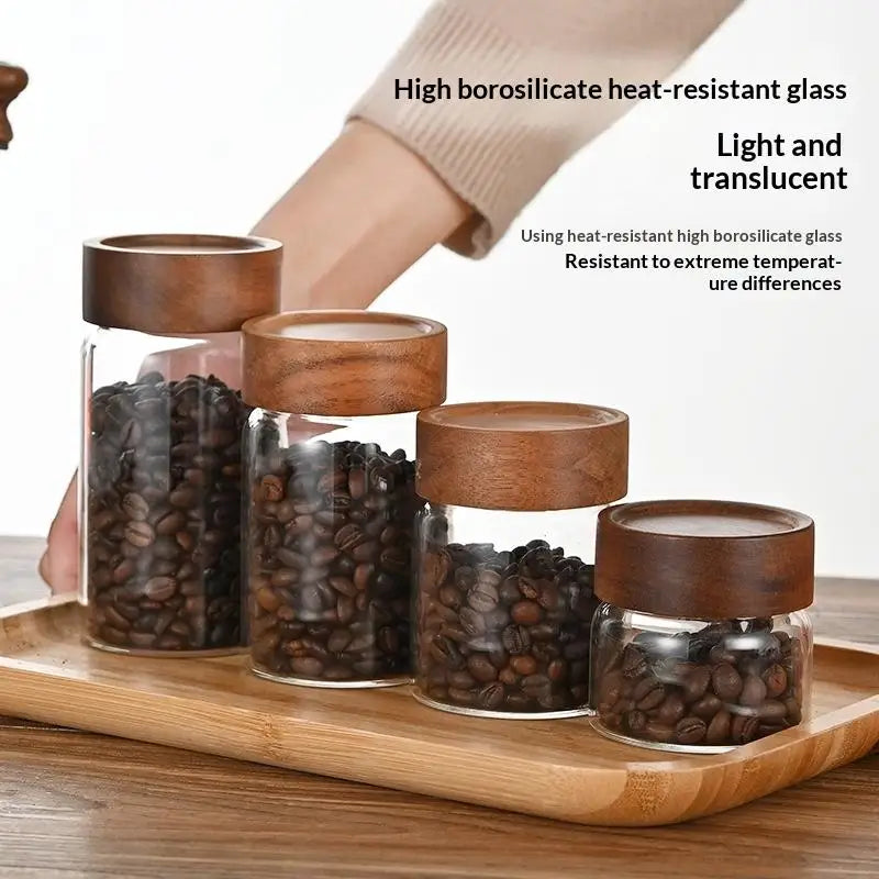 Coffee Beans Sealed Tank Transparent Glass Container Wood