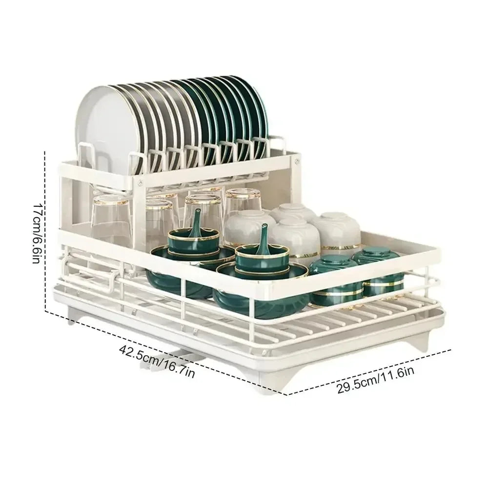 Adjustable Dish Drying Rack Drainboard Organizer Plates Over